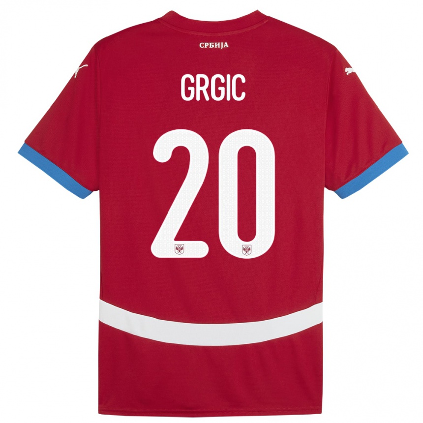 Men Football Serbia Dario Grgic #20 Red Home Jersey 24-26 T-Shirt Canada