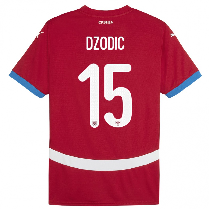 Men Football Serbia Stefan Dzodic #15 Red Home Jersey 24-26 T-Shirt Canada