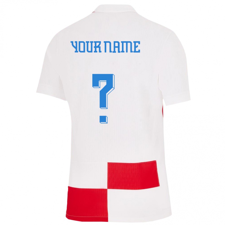 Men Football Croatia Your Name #0 White Red Home Jersey 24-26 T-Shirt Canada