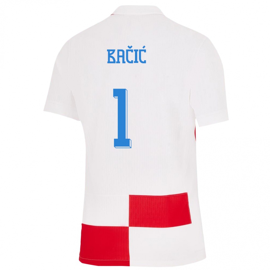 Men Football Croatia Doris Bacic #1 White Red Home Jersey 24-26 T-Shirt Canada