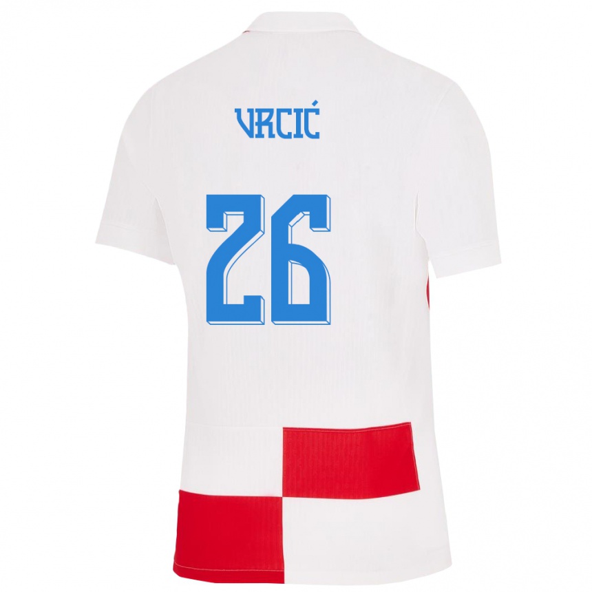 Men Football Croatia Jere Vrcic #26 White Red Home Jersey 24-26 T-Shirt Canada