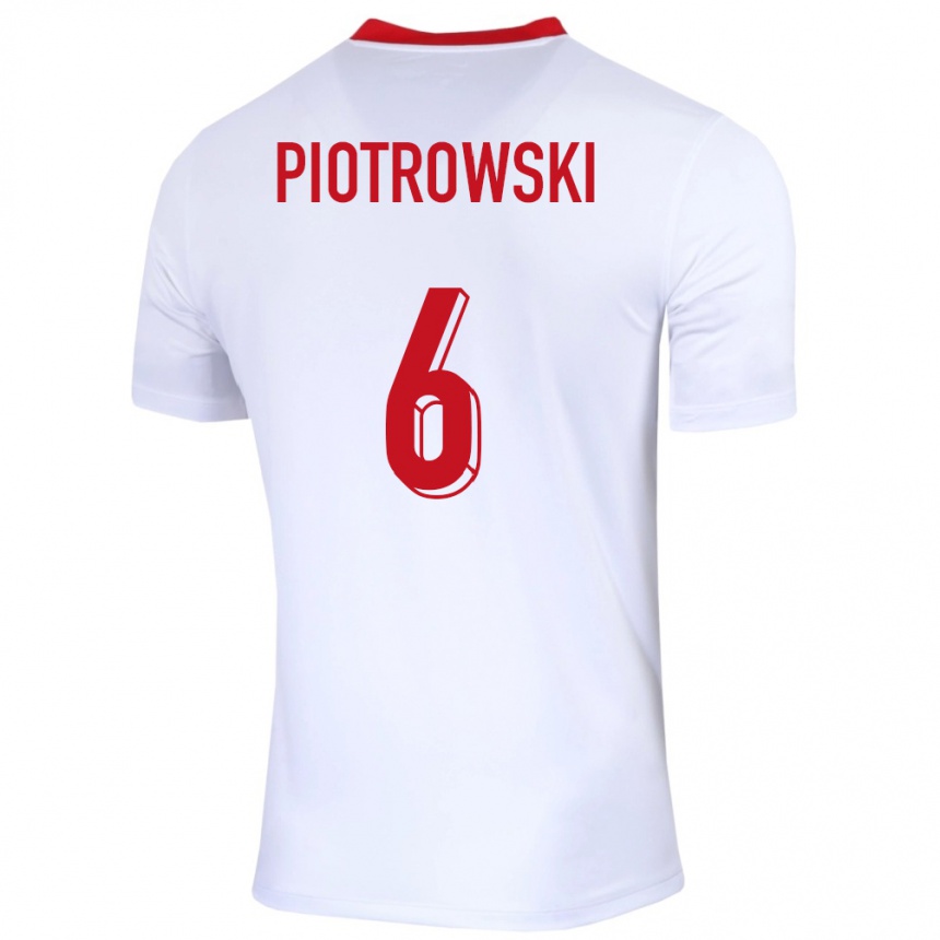 Men Football Poland Jakub Piotrowski #6 White Home Jersey 24-26 T-Shirt Canada