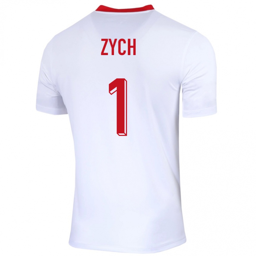 Men Football Poland Oliwier Zych #1 White Home Jersey 24-26 T-Shirt Canada