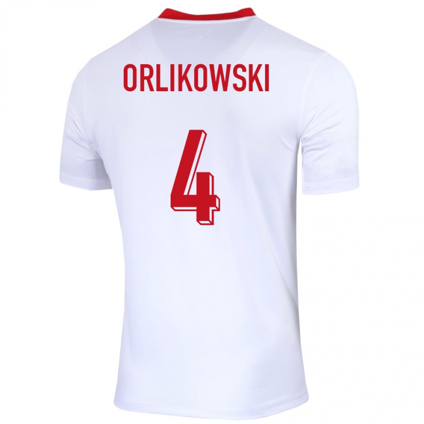 Men Football Poland Igor Orlikowski #4 White Home Jersey 24-26 T-Shirt Canada