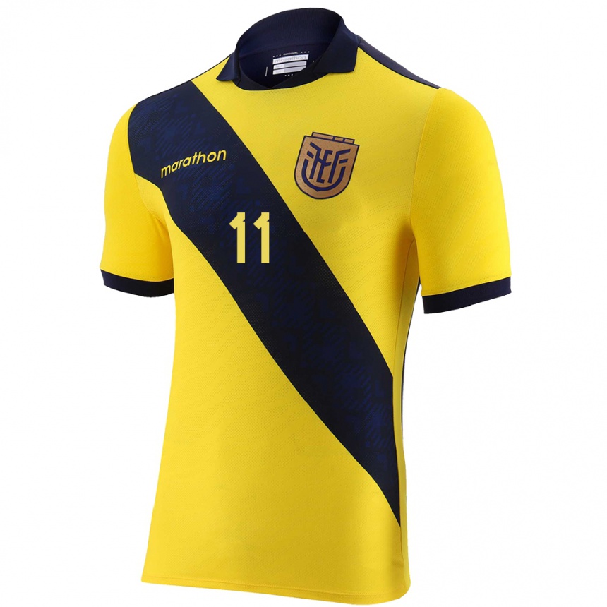 Men Football Ecuador Ariel Mina #11 Yellow Home Jersey 24-26 T-Shirt Canada