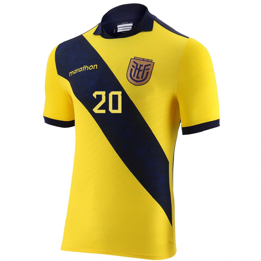 Men Football Ecuador Jhegson Mendez #20 Yellow Home Jersey 24-26 T-Shirt Canada