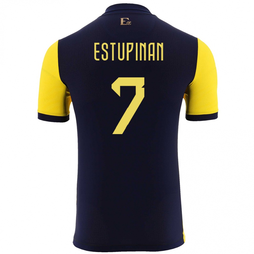 Men Football Ecuador Pervis Estupinan #7 Yellow Home Jersey 24-26 T-Shirt Canada