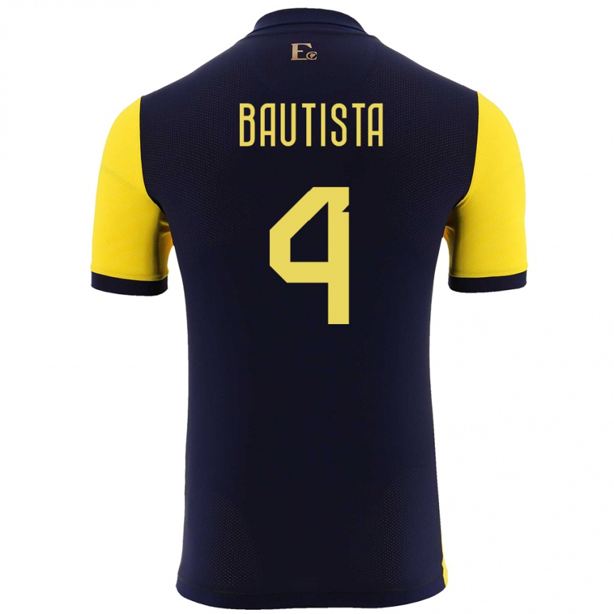 Men Football Ecuador Davis Bautista #4 Yellow Home Jersey 24-26 T-Shirt Canada