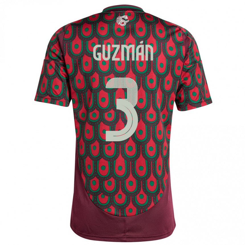 Men Football Mexico Victor Guzman #3 Maroon Home Jersey 24-26 T-Shirt Canada