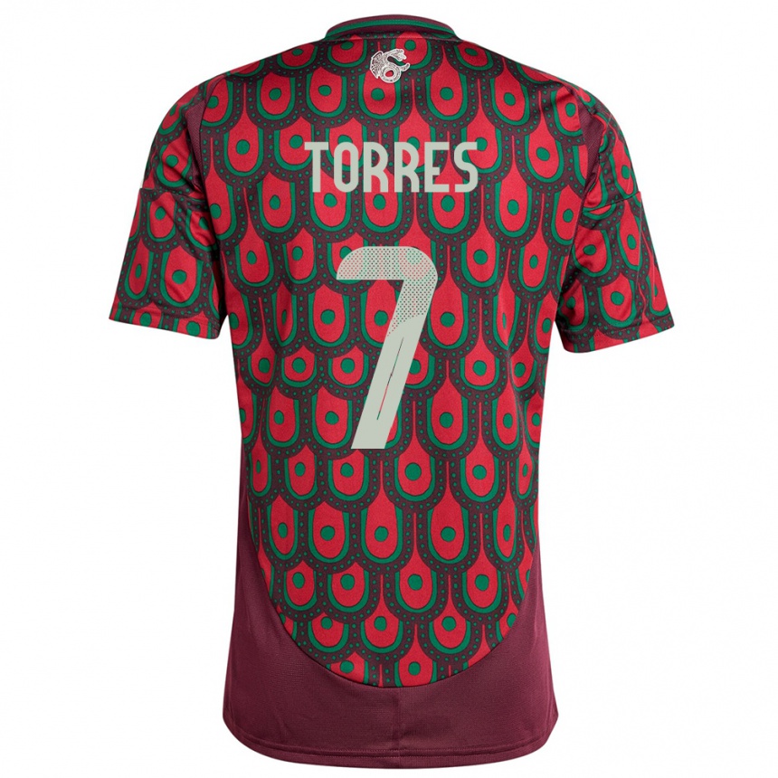 Men Football Mexico Christian Torres #7 Maroon Home Jersey 24-26 T-Shirt Canada