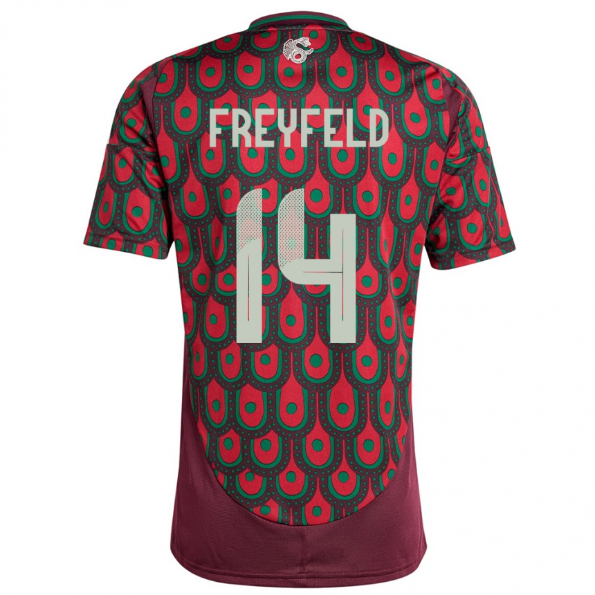 Men Football Mexico Emiliano Freyfeld #14 Maroon Home Jersey 24-26 T-Shirt Canada