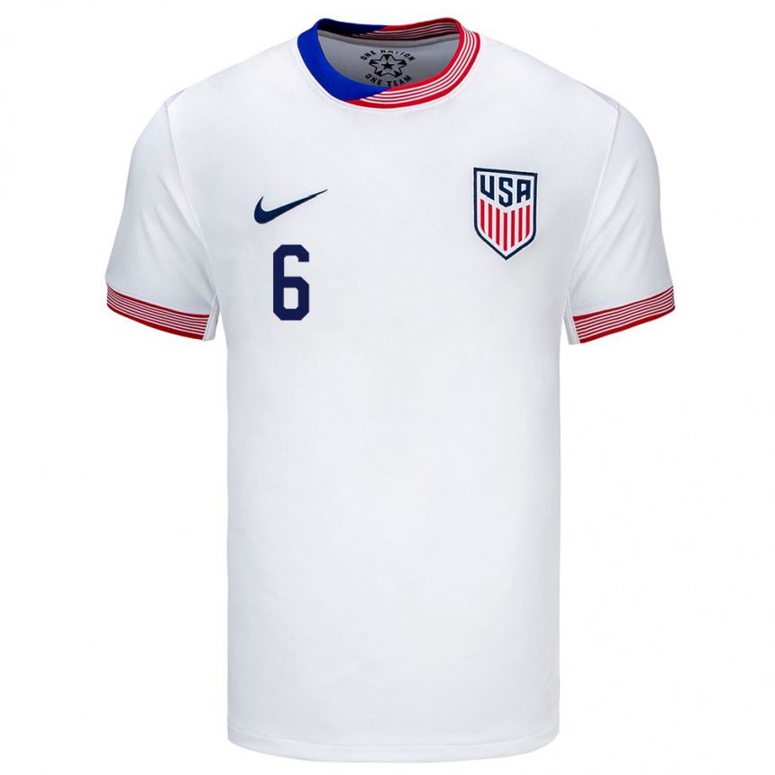 Men Football United States Daniel Edelman #6 White Home Jersey 24-26 T-Shirt Canada