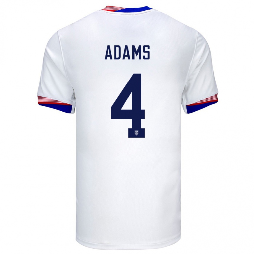 Men Football United States Tyler Adams #4 White Home Jersey 24-26 T-Shirt Canada