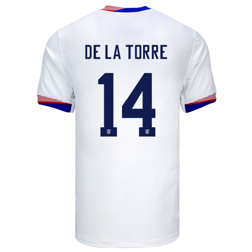 Men Football United States Luca De La Torre #14 White Home Jersey 24-26 T-Shirt Canada