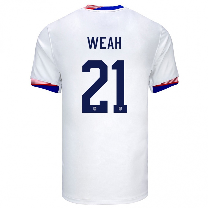 Men Football United States Timothy Weah #21 White Home Jersey 24-26 T-Shirt Canada