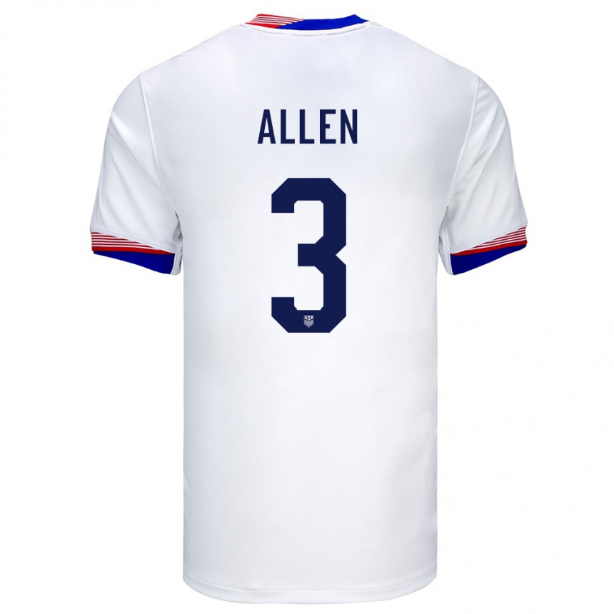 Men Football United States Noah Allen #3 White Home Jersey 24-26 T-Shirt Canada