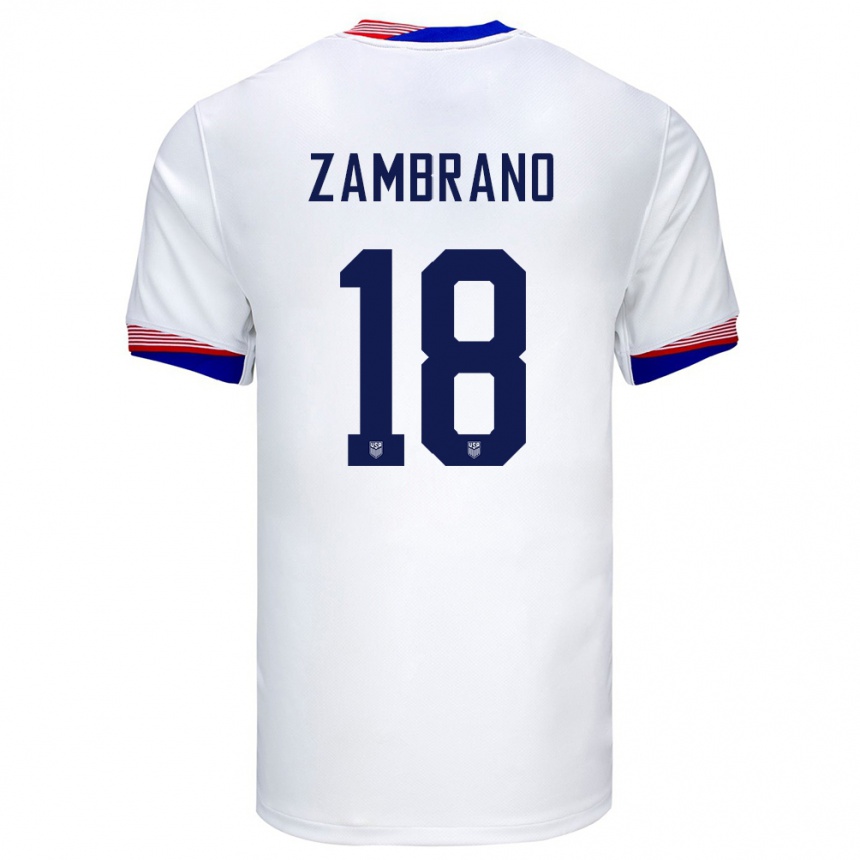 Men Football United States Marcos Zambrano #18 White Home Jersey 24-26 T-Shirt Canada