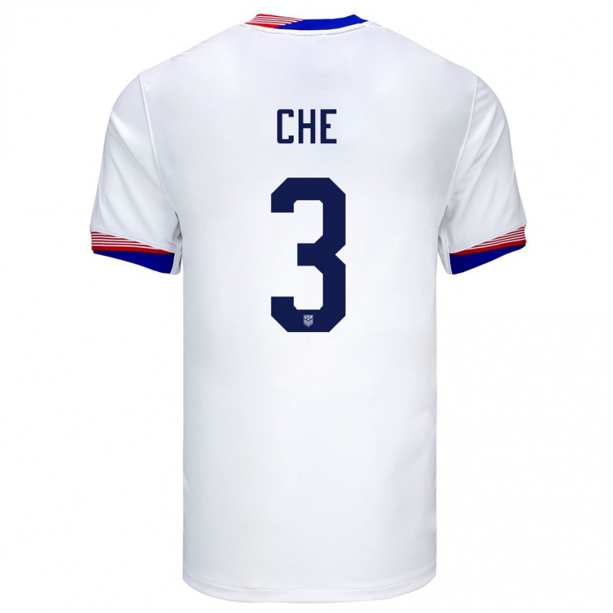 Men Football United States Justin Che #3 White Home Jersey 24-26 T-Shirt Canada