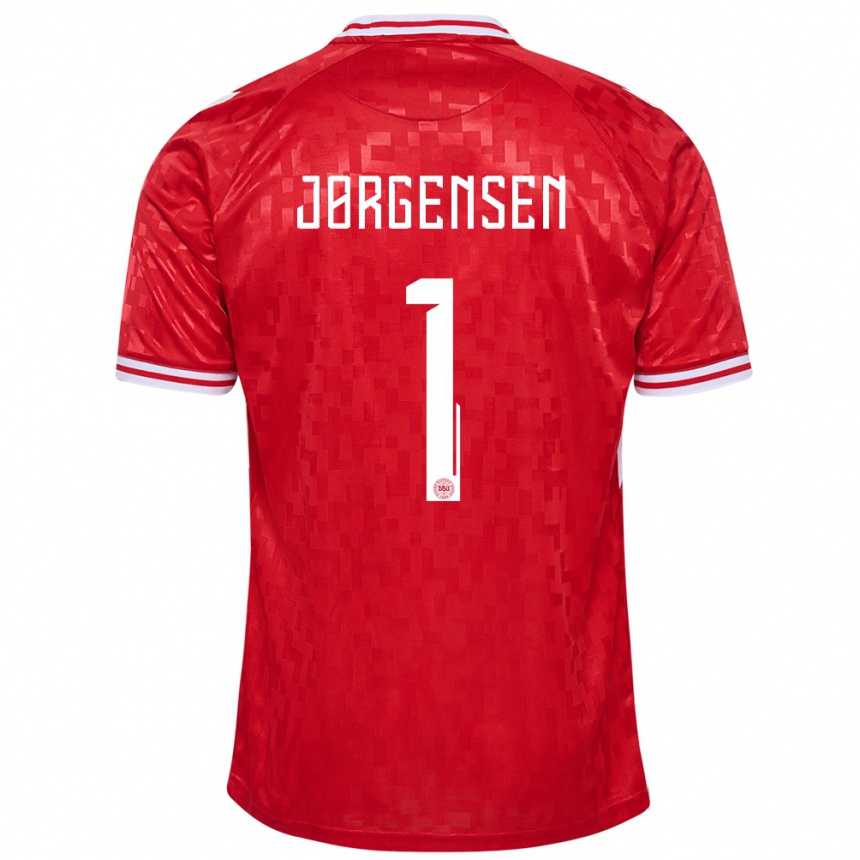 Men Football Denmark Filip Jørgensen #1 Red Home Jersey 24-26 T-Shirt Canada