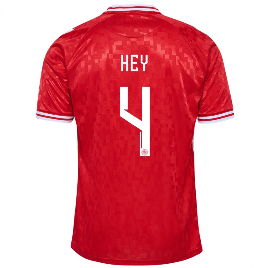 Men Football Denmark Lucas Hey #4 Red Home Jersey 24-26 T-Shirt Canada