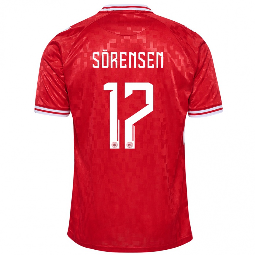 Men Football Denmark Oliver Sörensen #17 Red Home Jersey 24-26 T-Shirt Canada