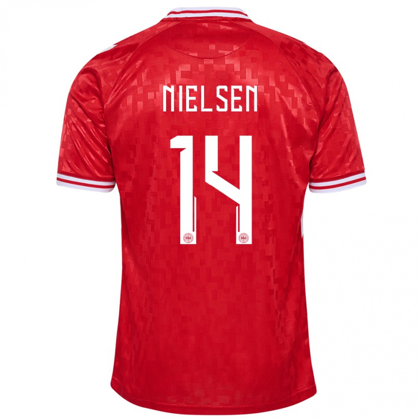 Men Football Denmark Julius Nielsen #14 Red Home Jersey 24-26 T-Shirt Canada