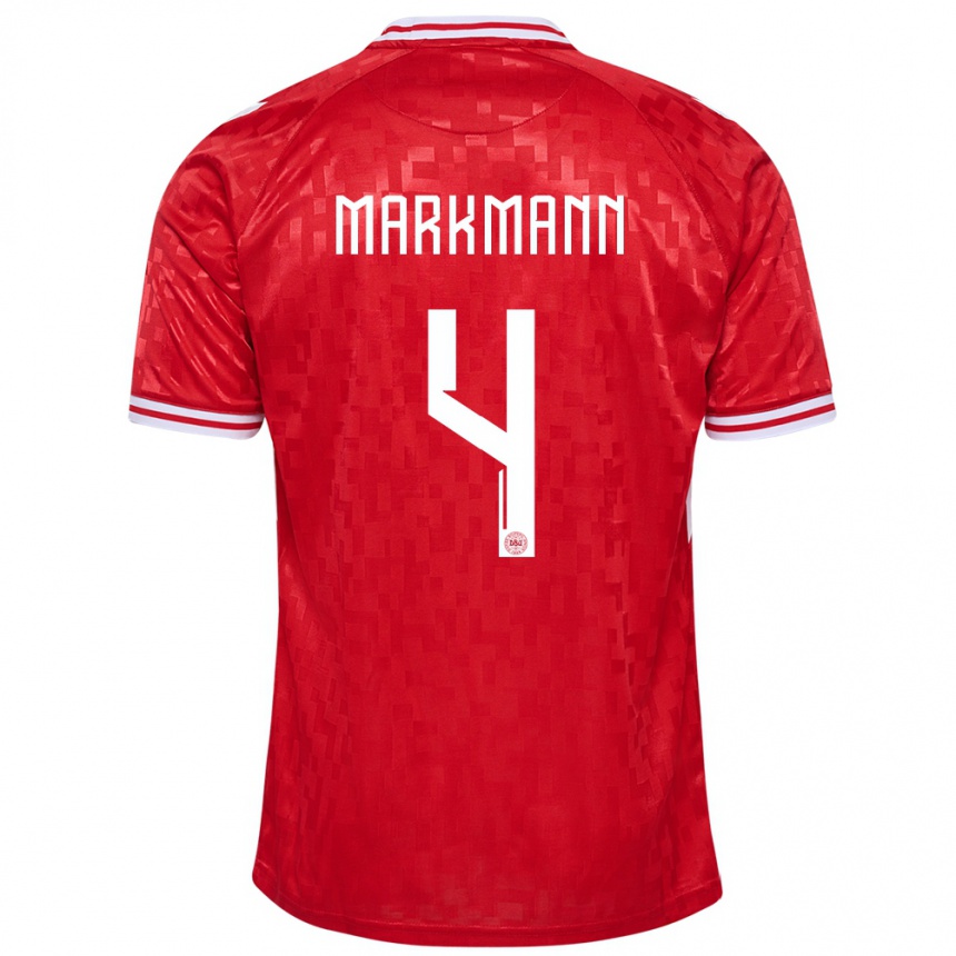 Men Football Denmark Noah Markmann #4 Red Home Jersey 24-26 T-Shirt Canada