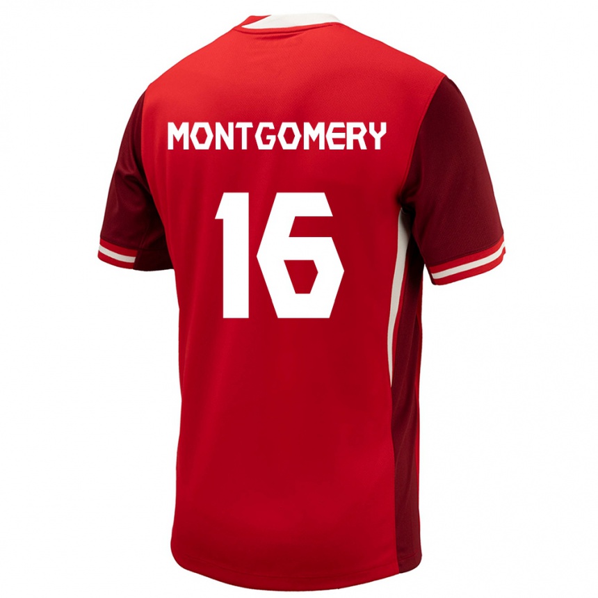 Men Football Canada Callum Montgomery #16 Red Home Jersey 24-26 T-Shirt Canada