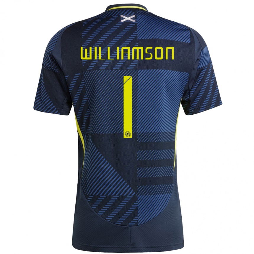 Men Football Scotland Woody Williamson #1 Dark Blue Home Jersey 24-26 T-Shirt Canada