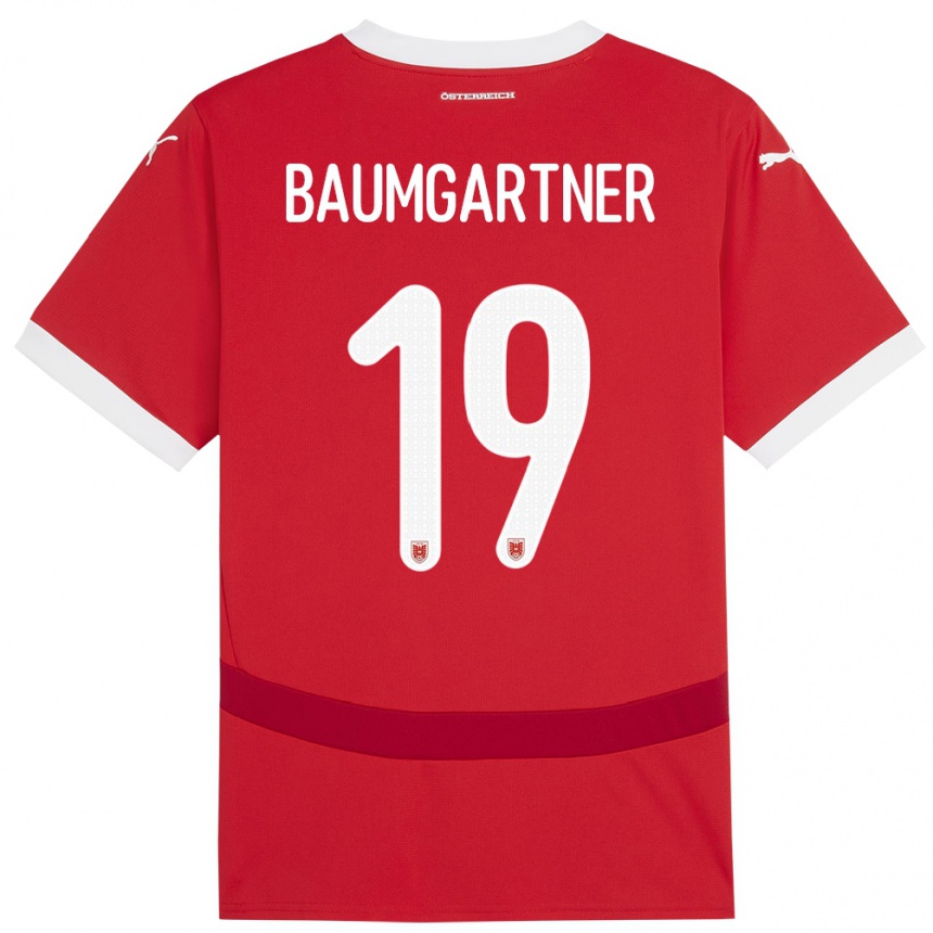 Men Football Austria Christoph Baumgartner #19 Red Home Jersey 24-26 T-Shirt Canada