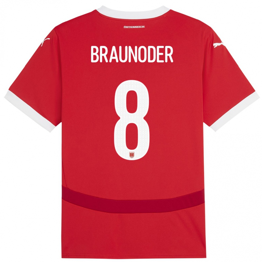 Men Football Austria Matthias Braunöder #8 Red Home Jersey 24-26 T-Shirt Canada