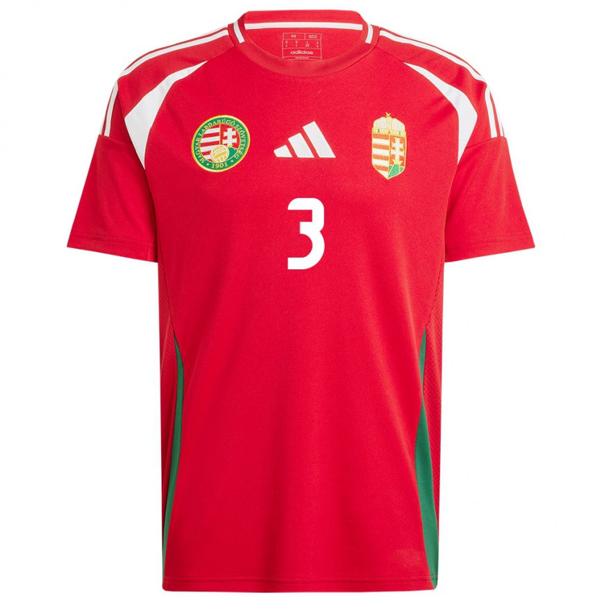 Men Football Hungary Attila Mocsi #3 Red Home Jersey 24-26 T-Shirt Canada