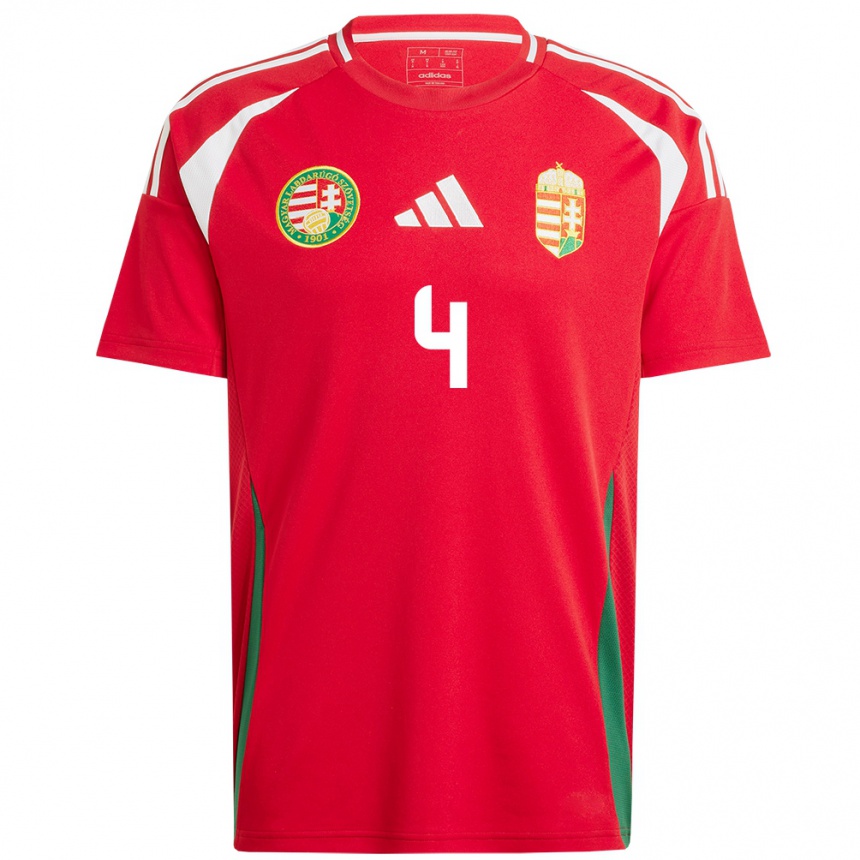 Men Football Hungary Bálint Kiss #4 Red Home Jersey 24-26 T-Shirt Canada