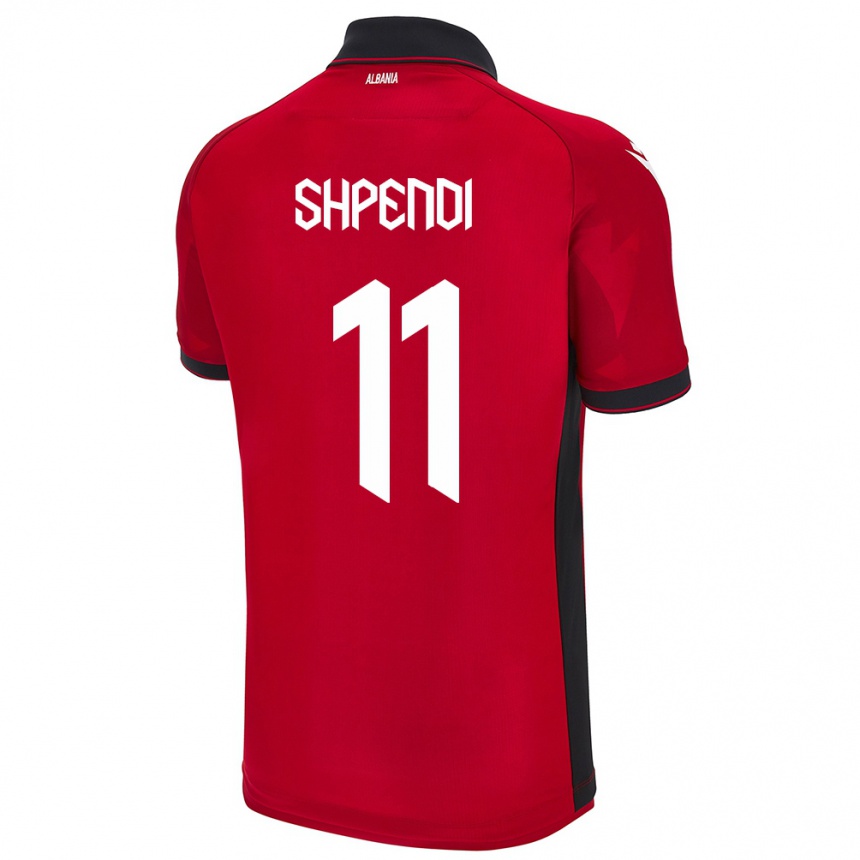 Men Football Albania Stiven Shpendi #11 Red Home Jersey 24-26 T-Shirt Canada