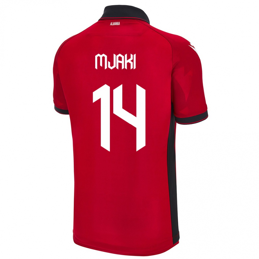 Men Football Albania Agan Mjaki #14 Red Home Jersey 24-26 T-Shirt Canada