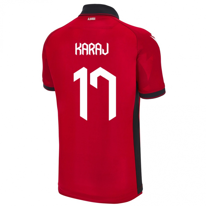 Men Football Albania Eraldo Karaj #17 Red Home Jersey 24-26 T-Shirt Canada