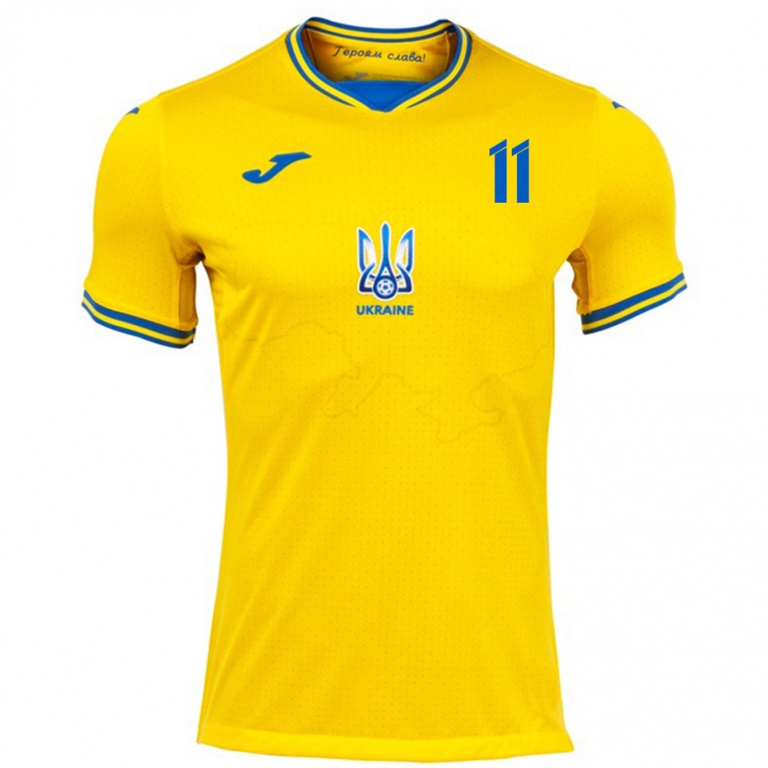 Men Football Ukraine Ilya Kvasnytsya #11 Yellow Home Jersey 24-26 T-Shirt Canada