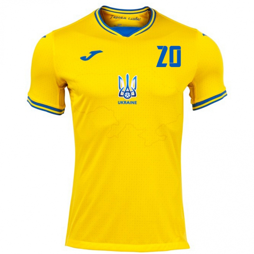 Men Football Ukraine Inna Hlushchenko #20 Yellow Home Jersey 24-26 T-Shirt Canada