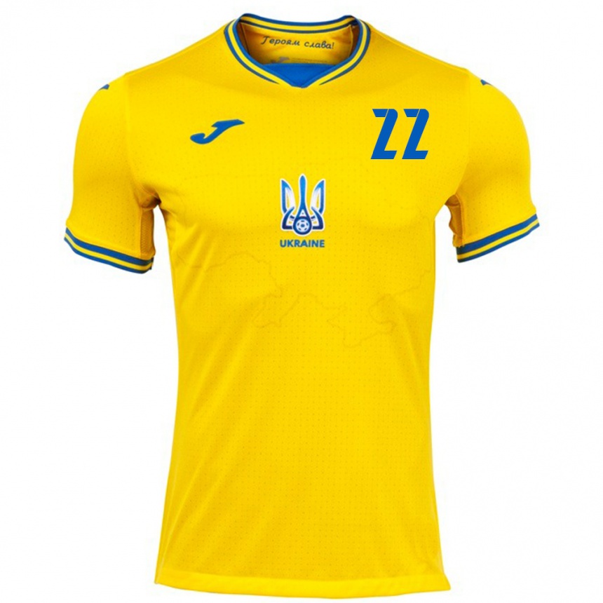 Men Football Ukraine Roman Didyk #22 Yellow Home Jersey 24-26 T-Shirt Canada