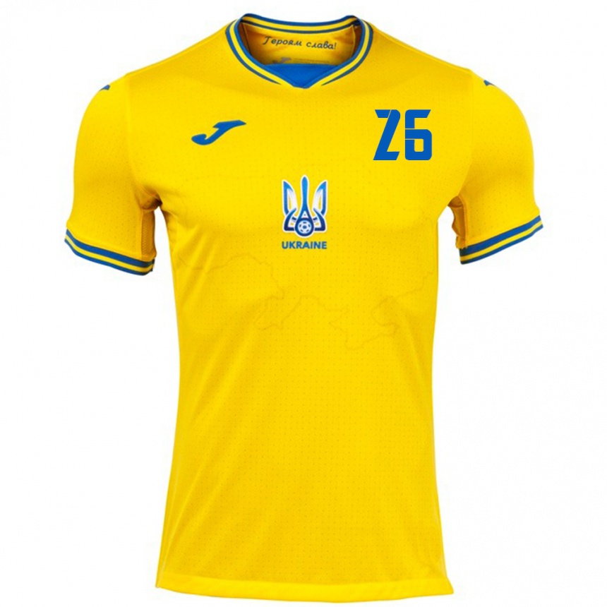 Men Football Ukraine Bogdan Mykhaylichenko #26 Yellow Home Jersey 24-26 T-Shirt Canada