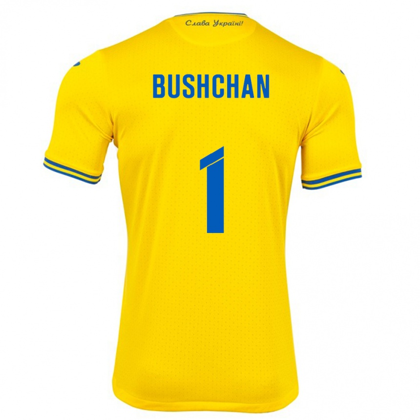 Men Football Ukraine Georgiy Bushchan #1 Yellow Home Jersey 24-26 T-Shirt Canada