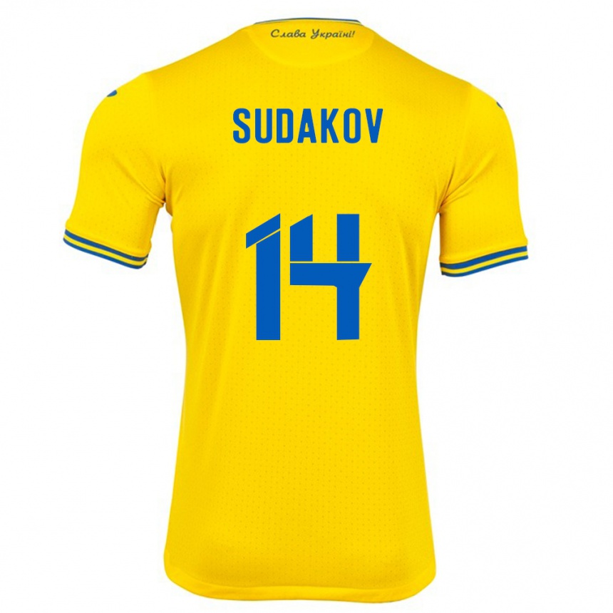 Men Football Ukraine Georgiy Sudakov #14 Yellow Home Jersey 24-26 T-Shirt Canada