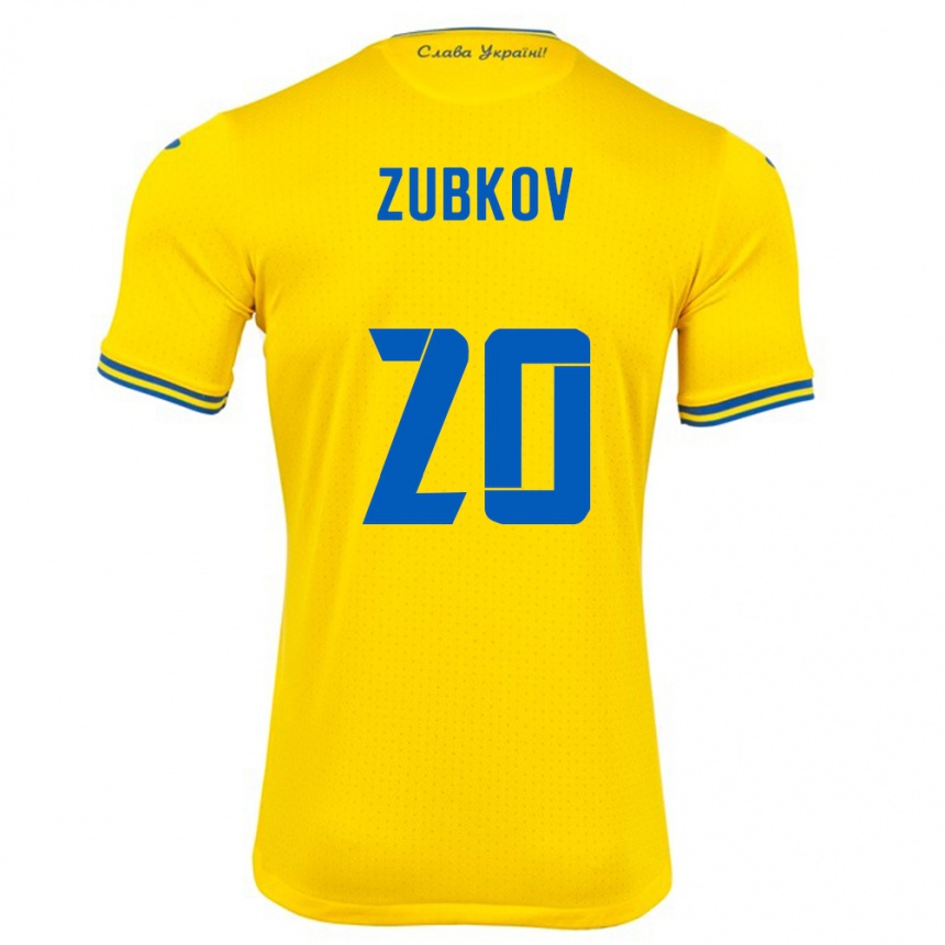 Men Football Ukraine Oleksandr Zubkov #20 Yellow Home Jersey 24-26 T-Shirt Canada