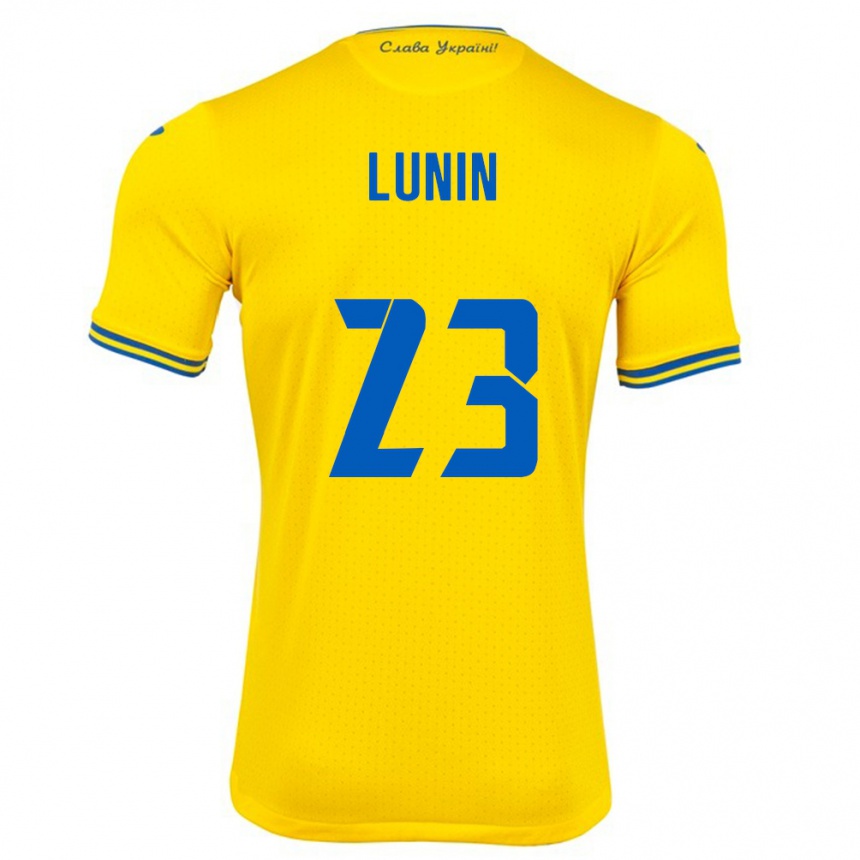 Men Football Ukraine Andriy Lunin #23 Yellow Home Jersey 24-26 T-Shirt Canada