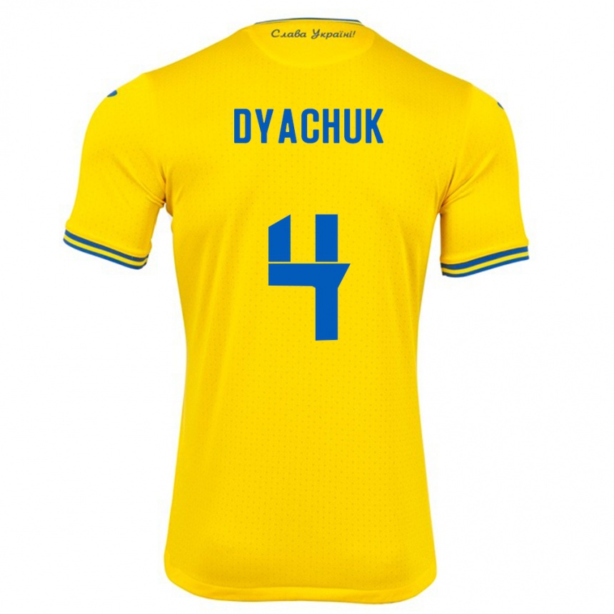 Men Football Ukraine Maksym Dyachuk #4 Yellow Home Jersey 24-26 T-Shirt Canada