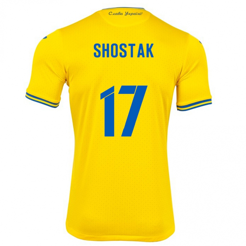 Men Football Ukraine Denys Shostak #17 Yellow Home Jersey 24-26 T-Shirt Canada