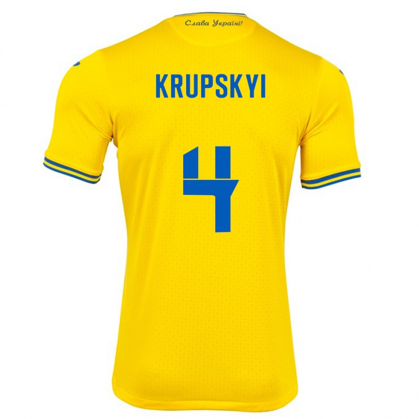 Men Football Ukraine Ilya Krupskyi #4 Yellow Home Jersey 24-26 T-Shirt Canada