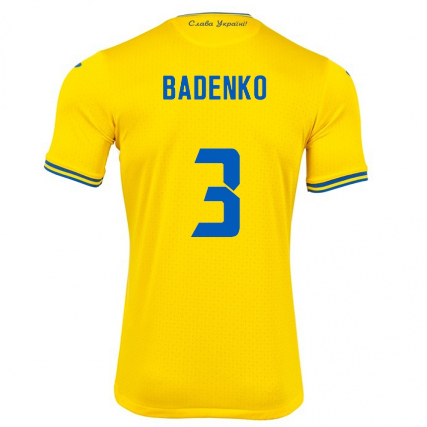 Men Football Ukraine Ilya Badenko #3 Yellow Home Jersey 24-26 T-Shirt Canada