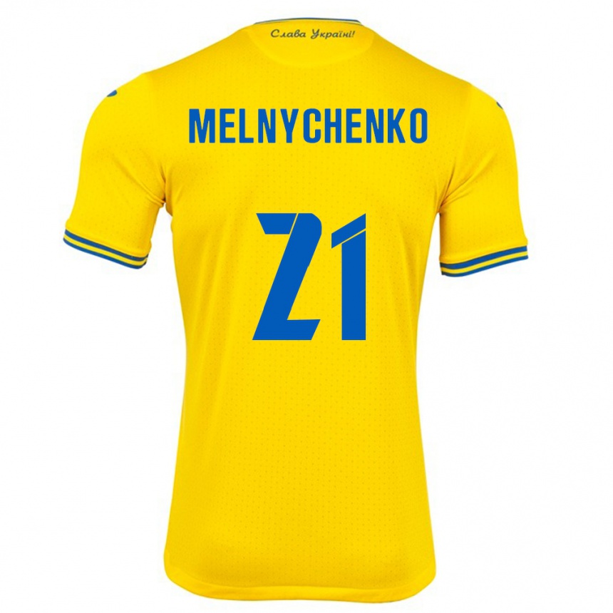 Men Football Ukraine Maksym Melnychenko #21 Yellow Home Jersey 24-26 T-Shirt Canada