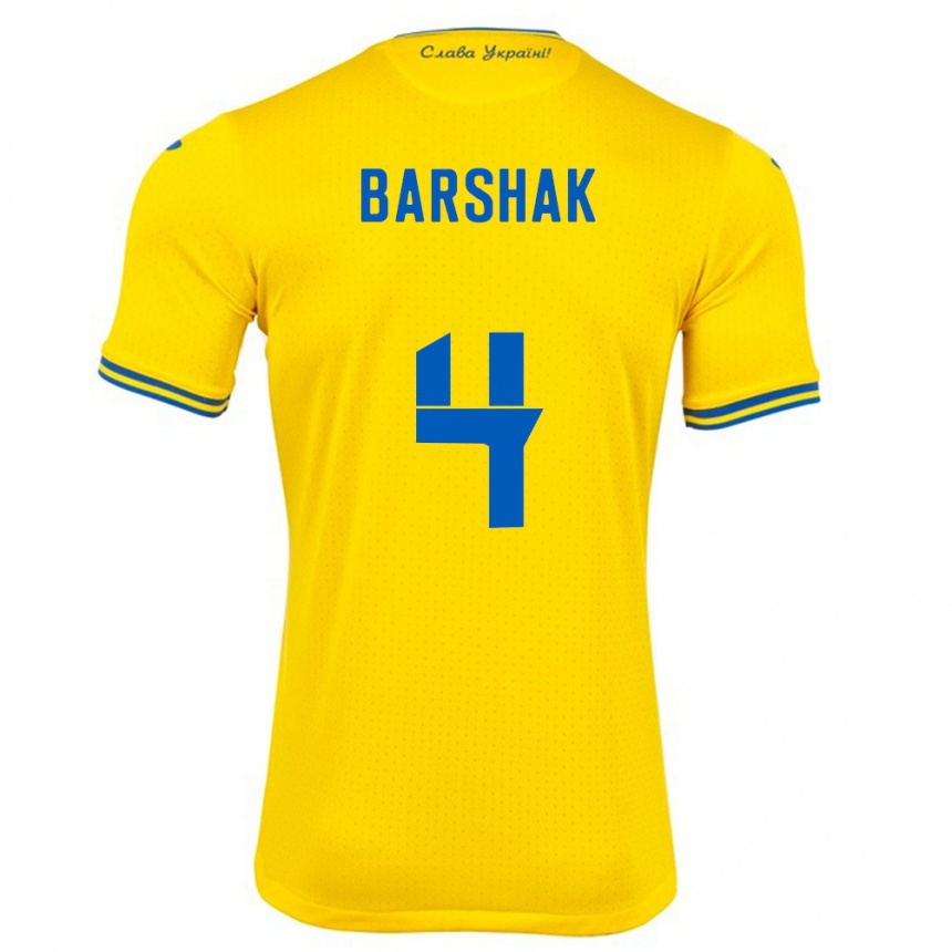 Men Football Ukraine Maksym Barshak #4 Yellow Home Jersey 24-26 T-Shirt Canada